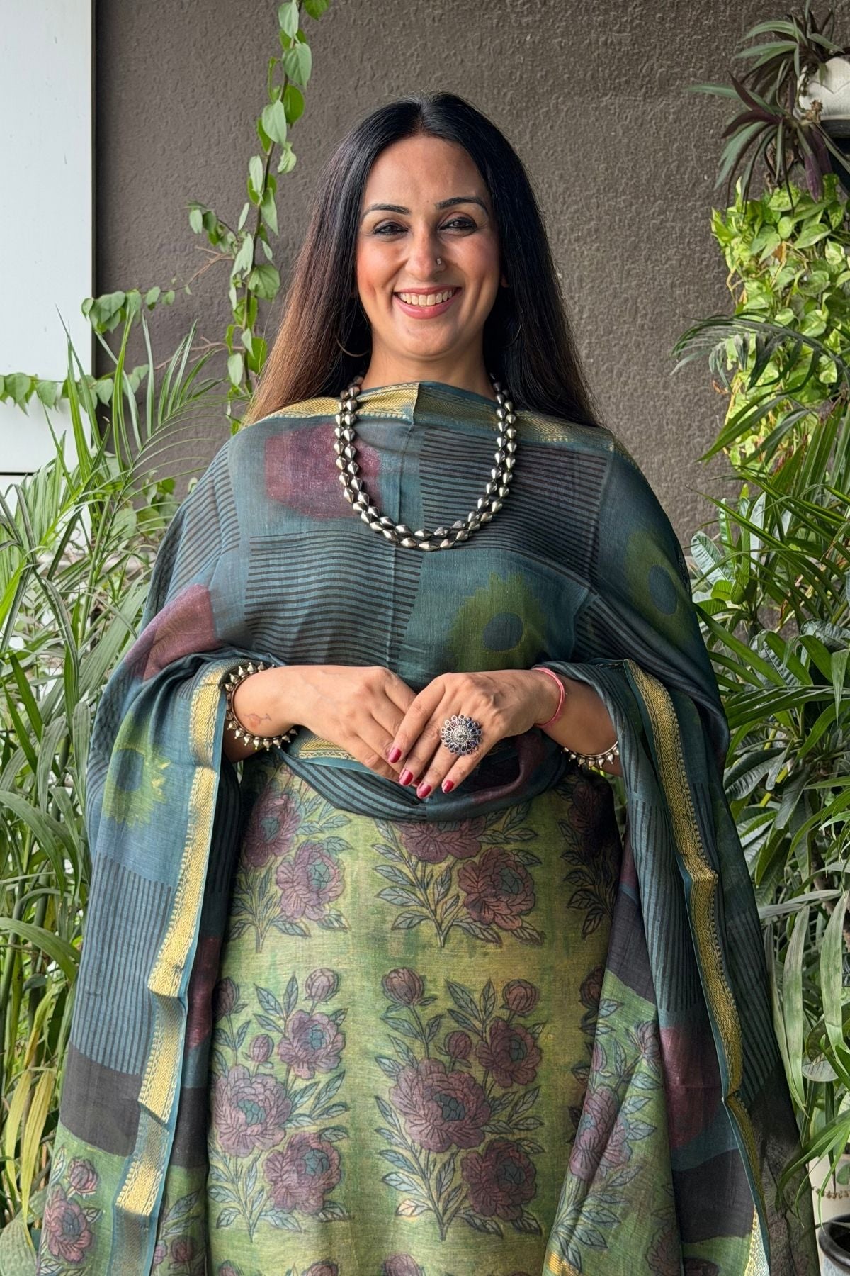 Handblocked with Pomegranate peel kurta dupatta sets in Maheshwari!!