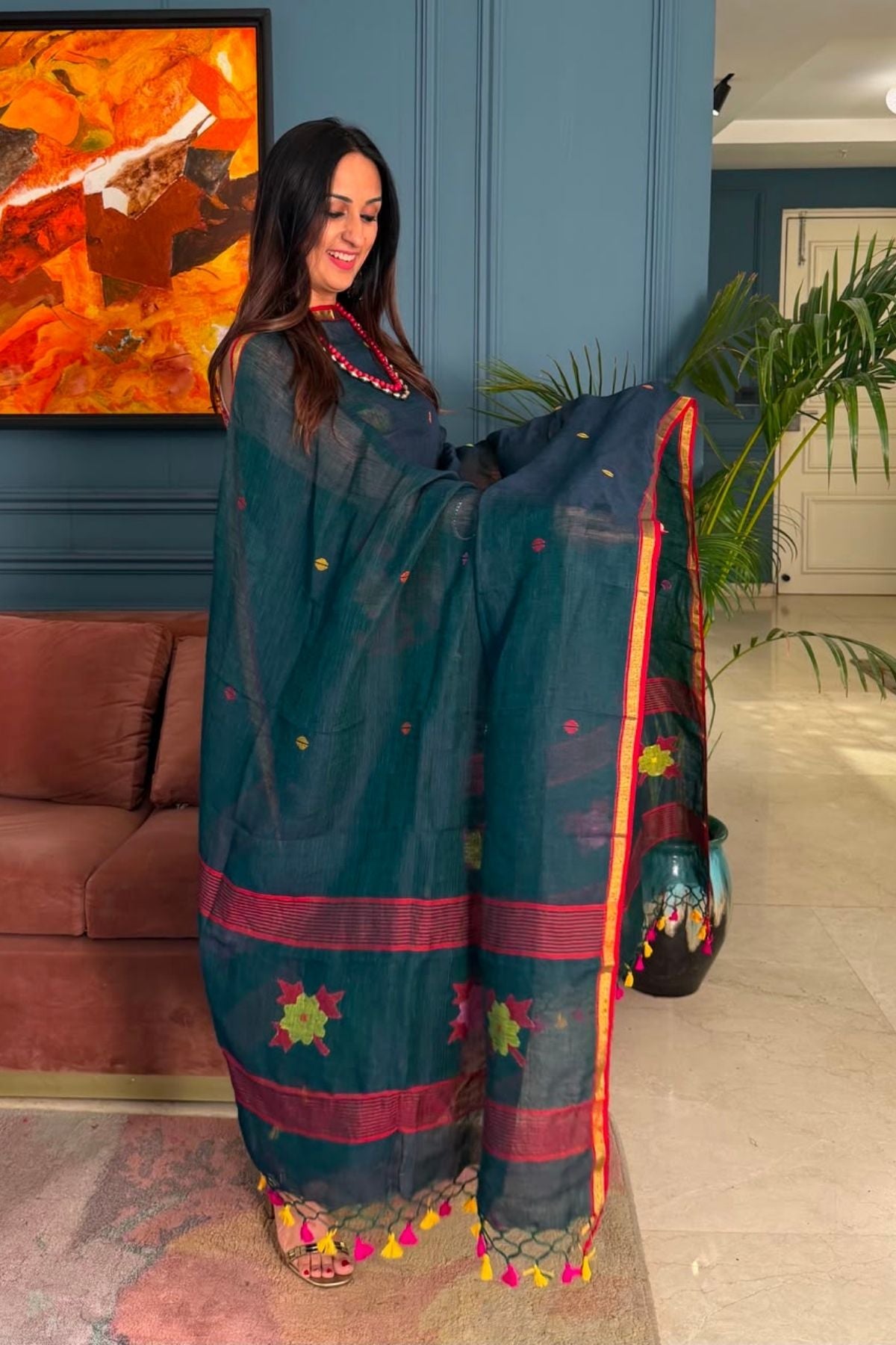 Jamdani weave kurta dupatta set on 100 count linen by linen!!