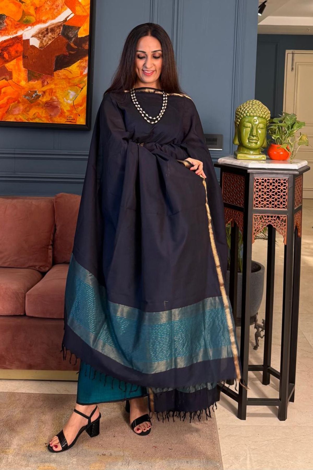 Handloom Maheshwari cotton kurta dupatta sets