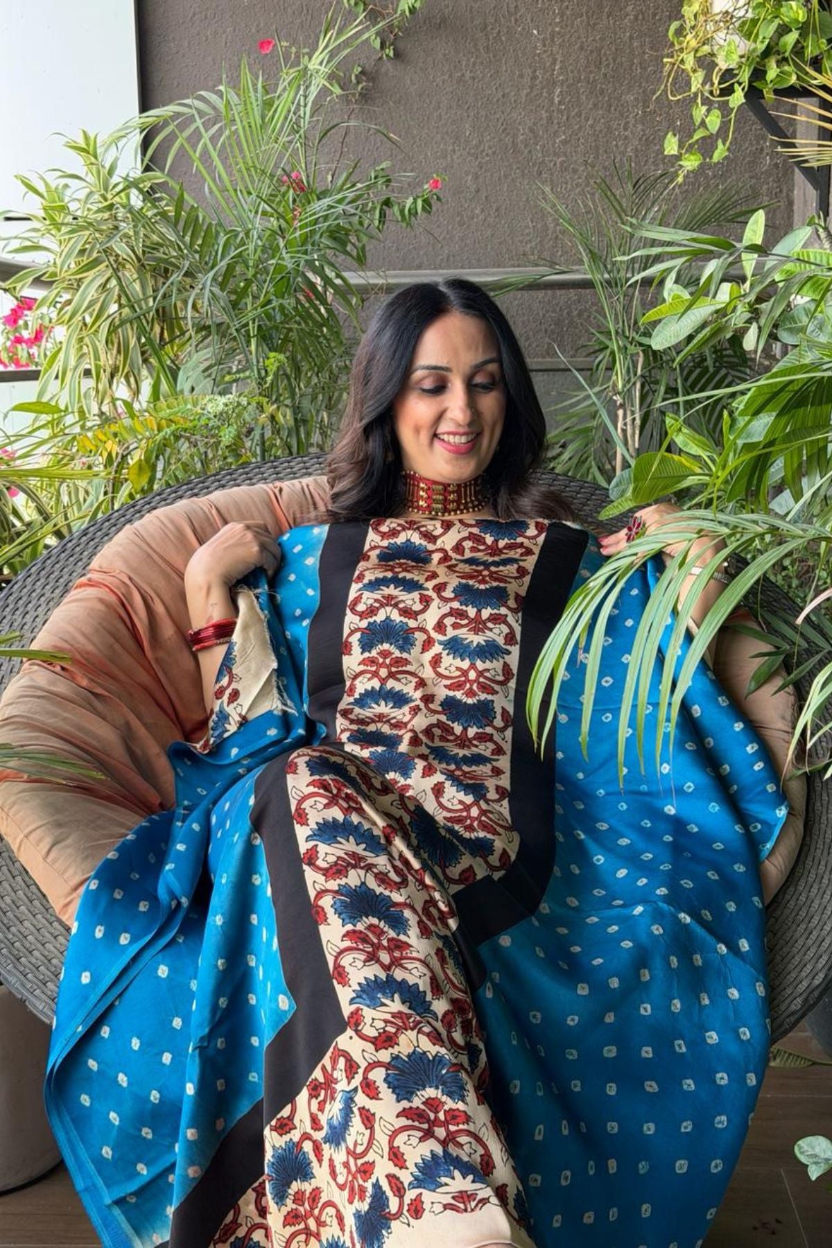 Handblocked Ajrakh Bandhani modal kurta fabric!!!