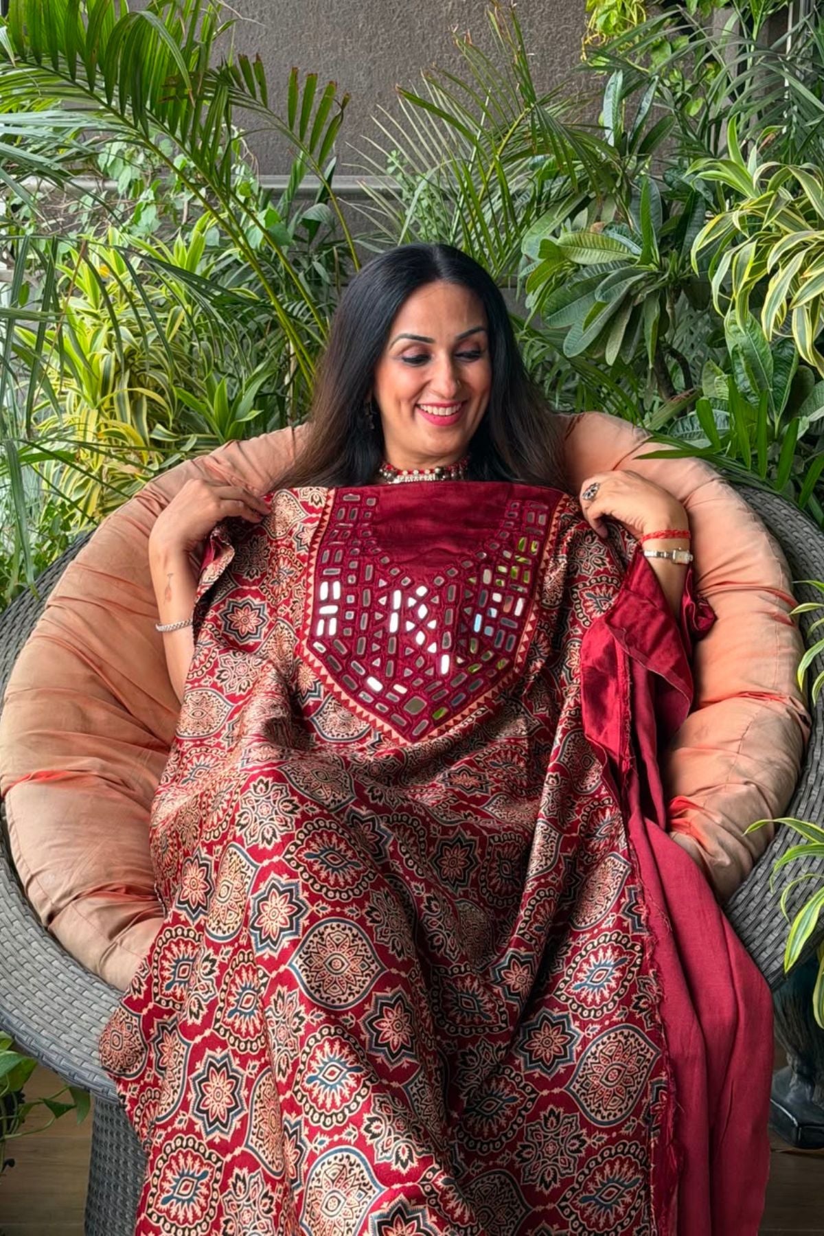 Handcrafted Kutch mirror work kurta on pure Mashru!!
