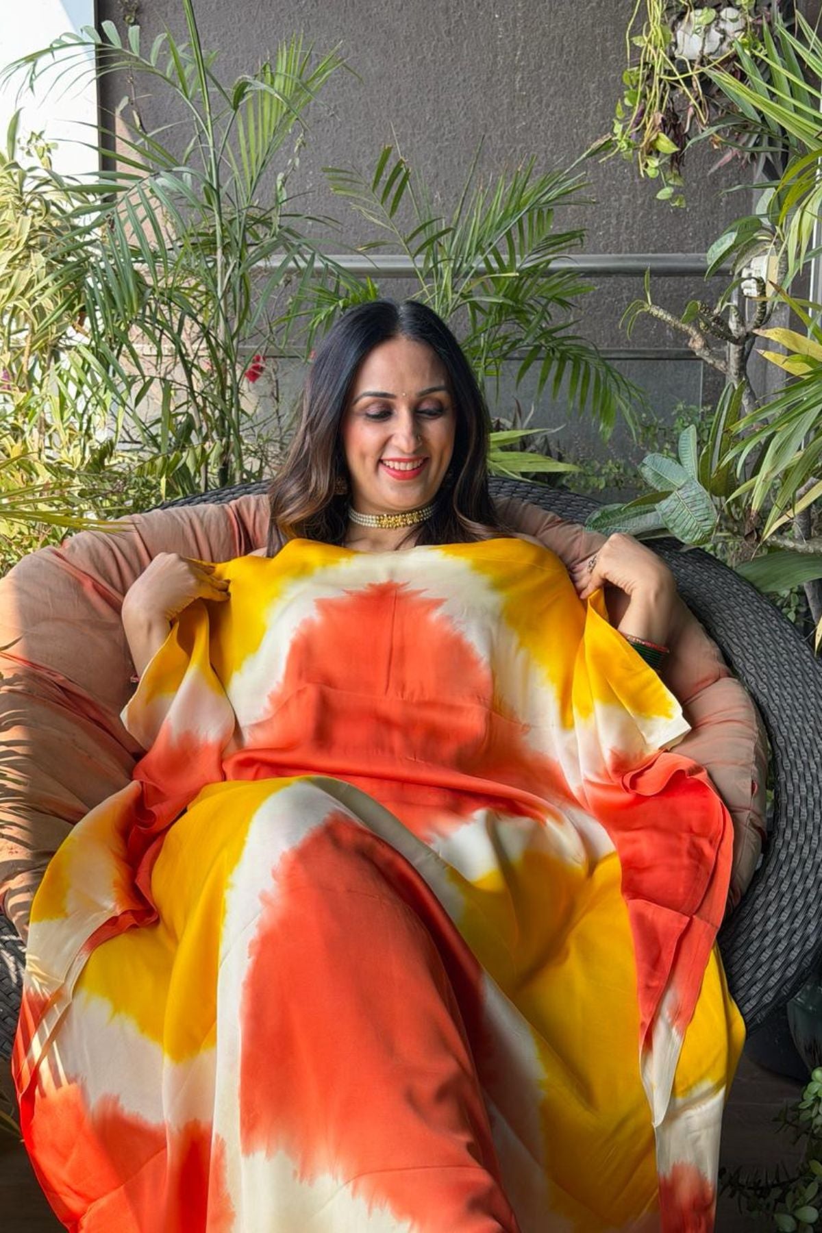 Hand Shibori kurta fabric on pure modal satin!!