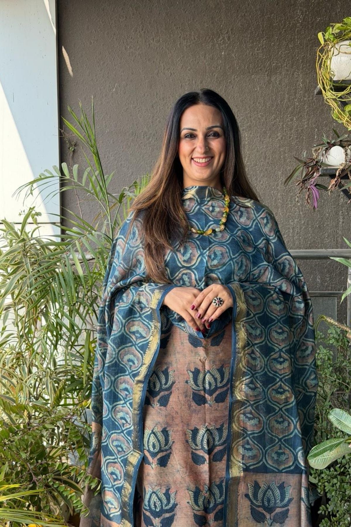 Handblocked with Pomegranate peel kurta dupatta sets in Maheshwari!!