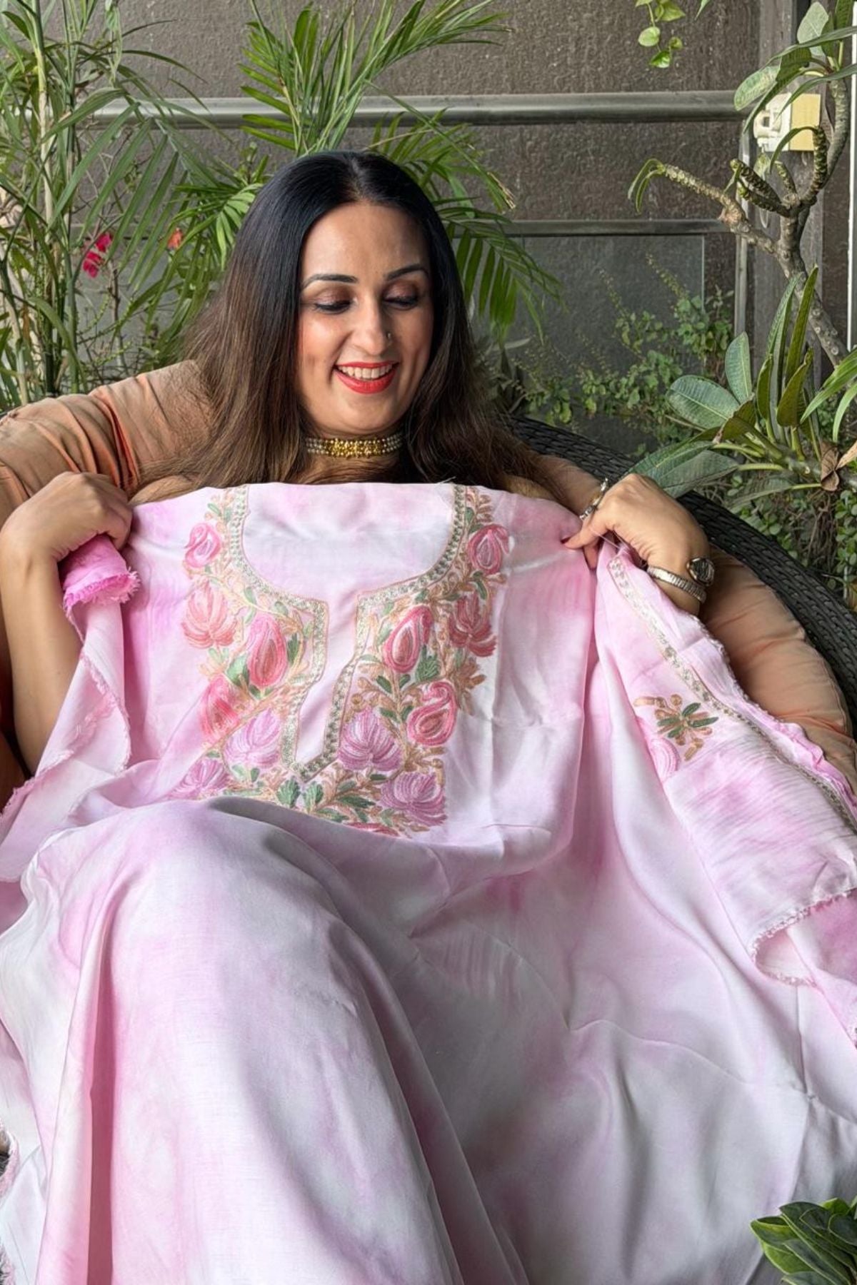 Pure muslin kurta fabric with Kashmiri work