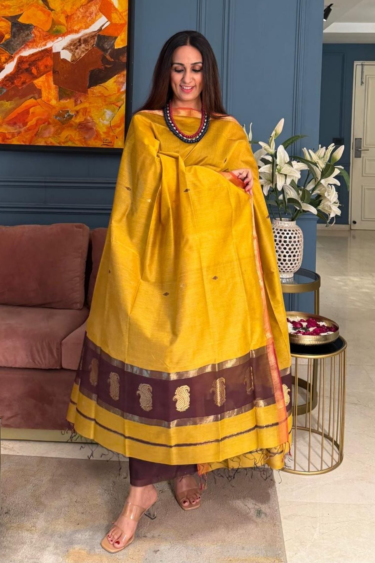 Maheshwari handloom silk by cotton kurta dupatta set