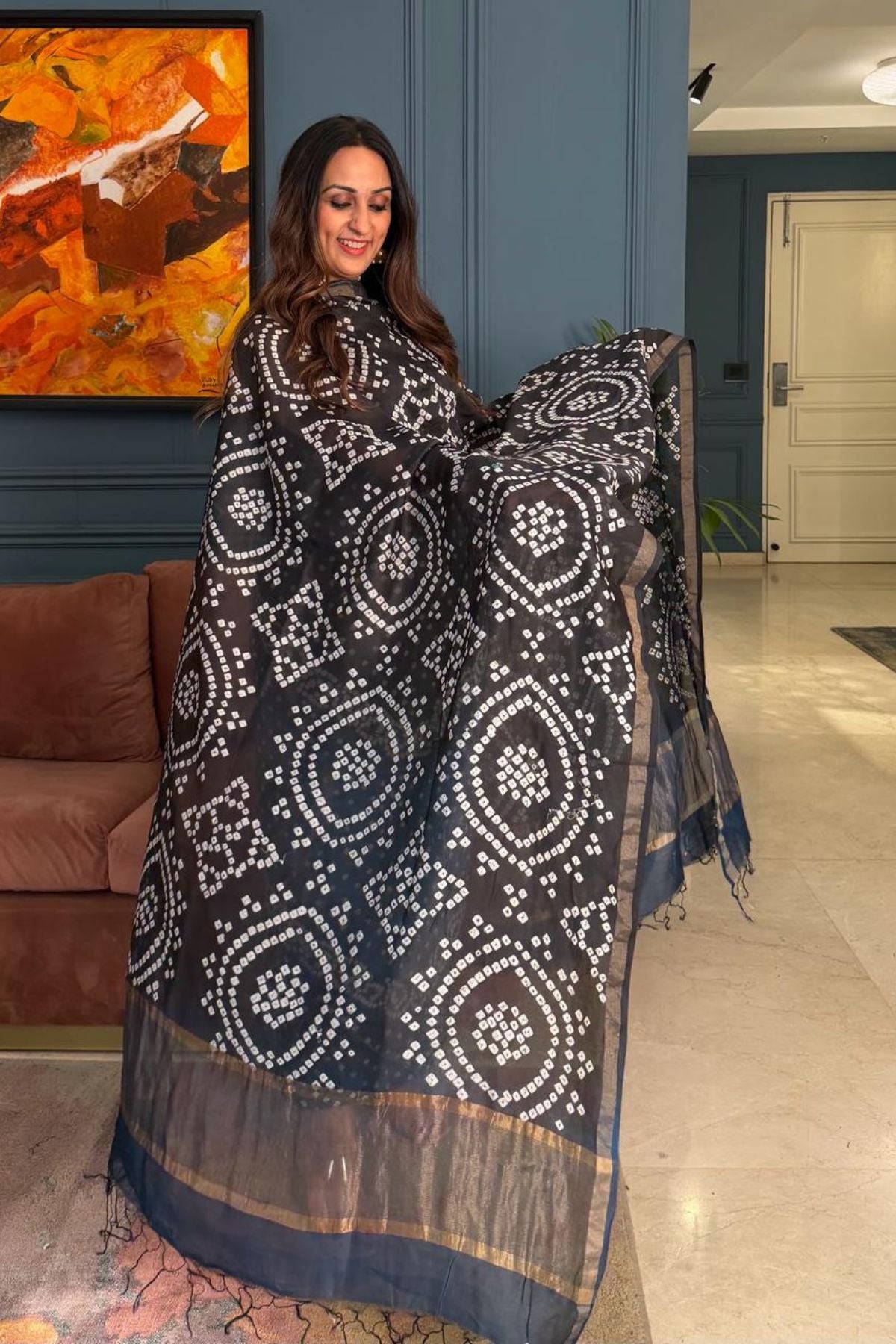 Bandhani kurta dupatta set on shaded Chanderi silk!!