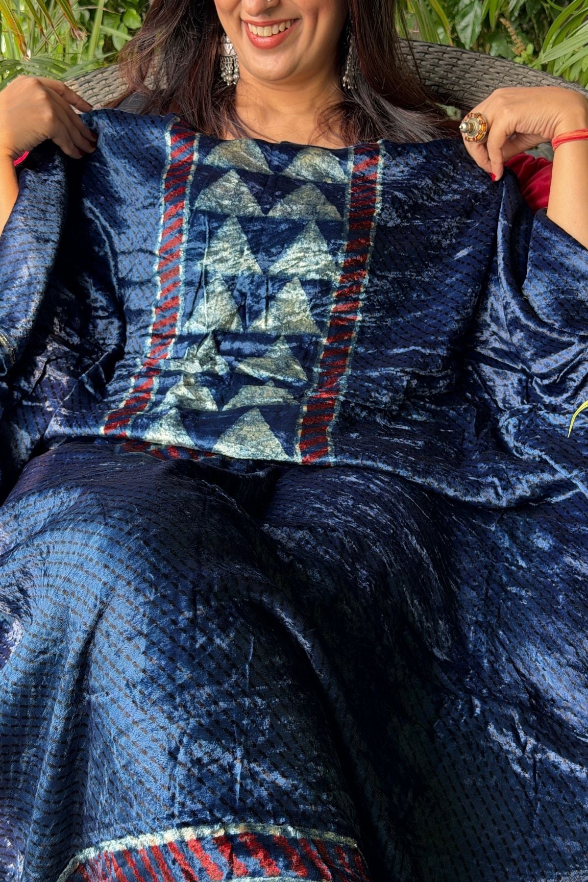 Handblocked Ajrakh kurta fabric only!!