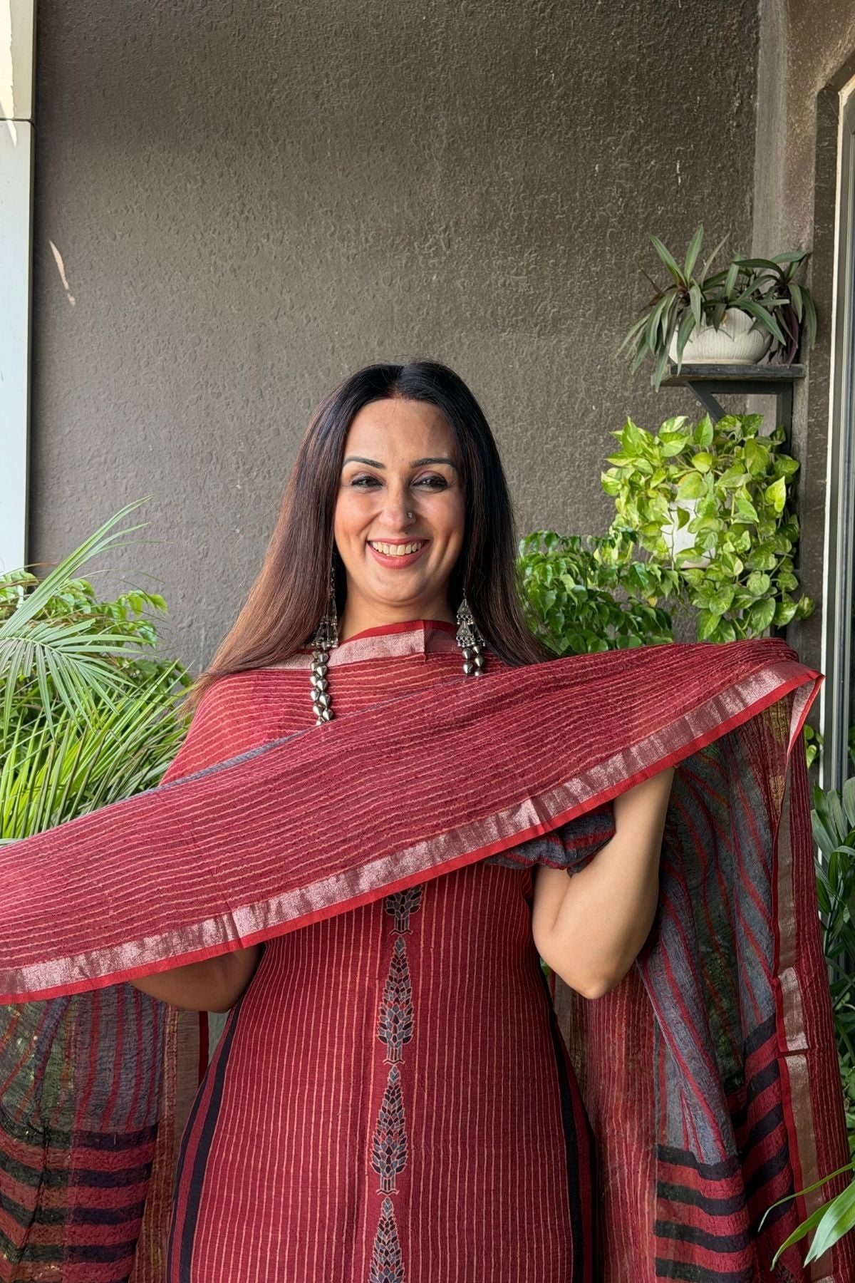 Ajrakh On Pure Linen Silk