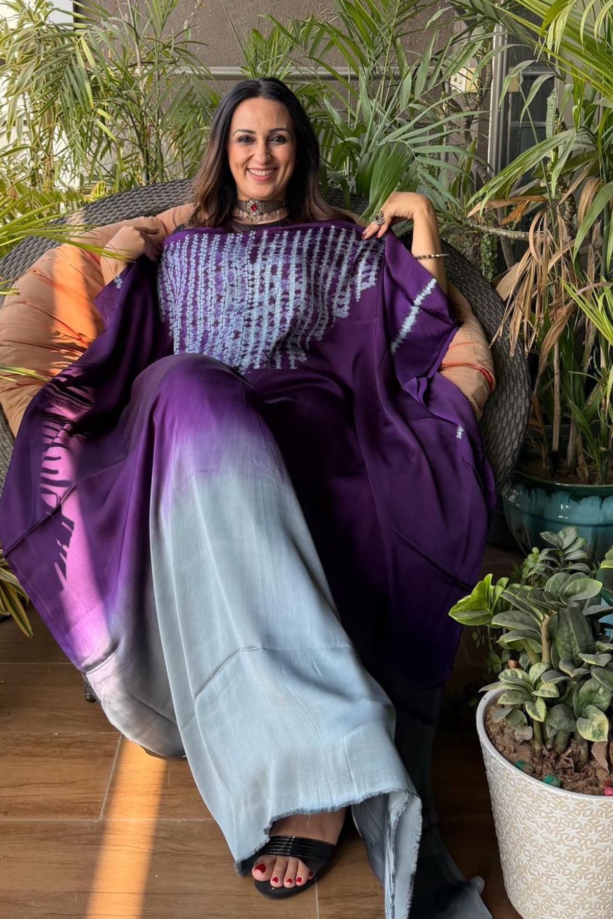 Handblocked Shibori shaded kurta on pure Modal