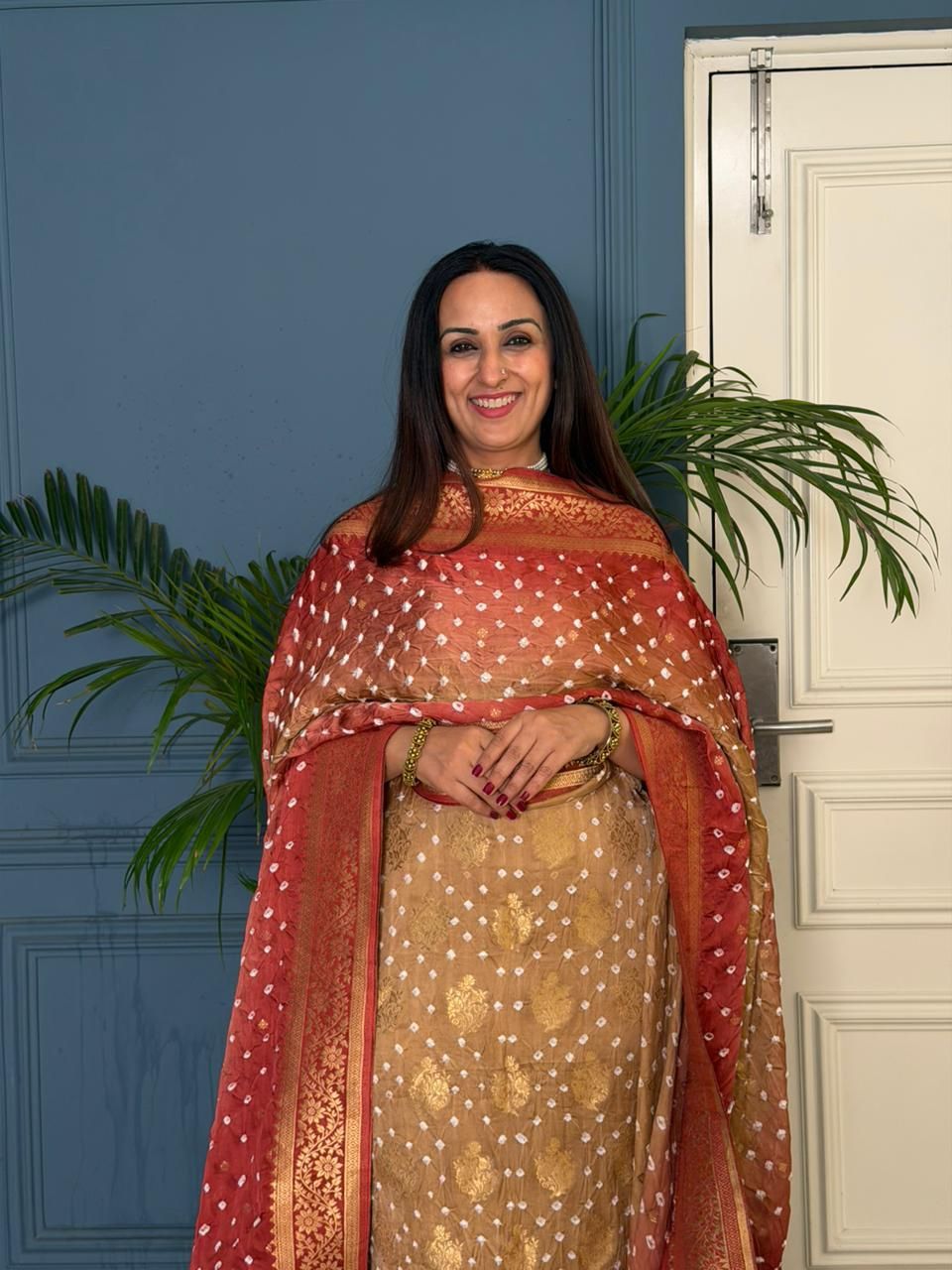 Pure modal kurta dupatta set with hand done bandhani!!