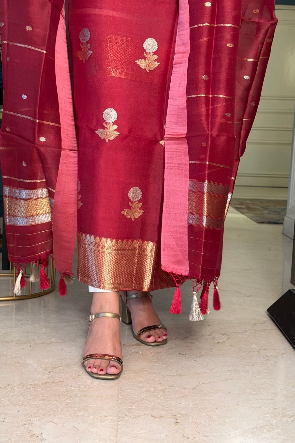 Handloom pure Kora silk full suit sets!!