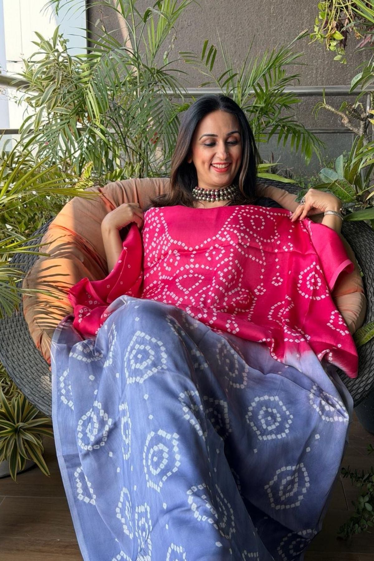 Shaded Bandhani kurta fabric in pure modal satin