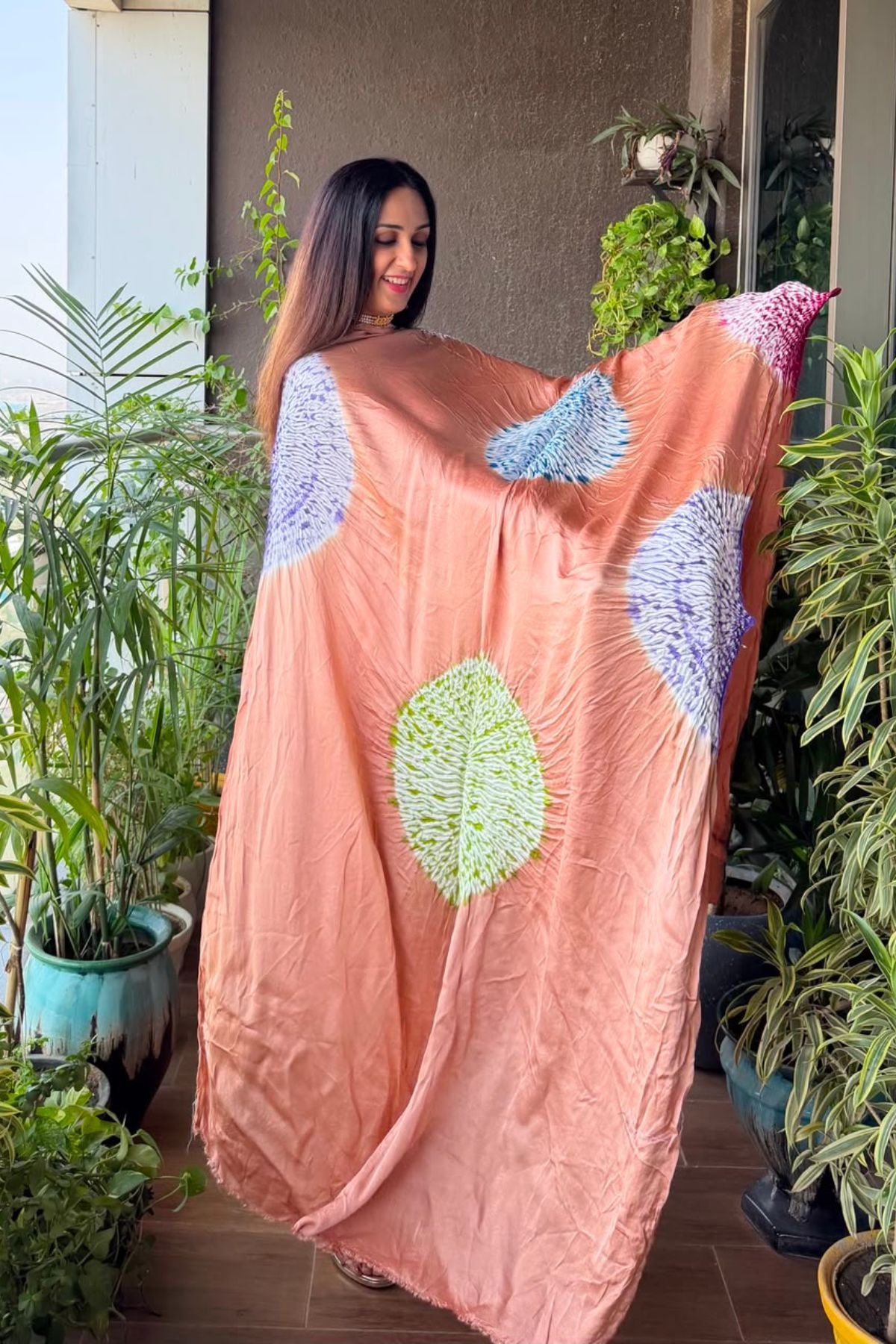 Hand Shibori on pure modal Satin-Kurta and dupatta set!!