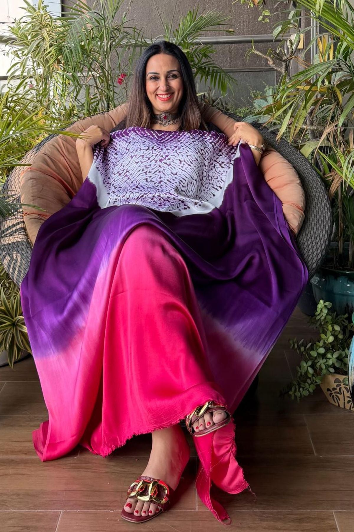 Handblocked Shibori shaded kurta on pure Modal