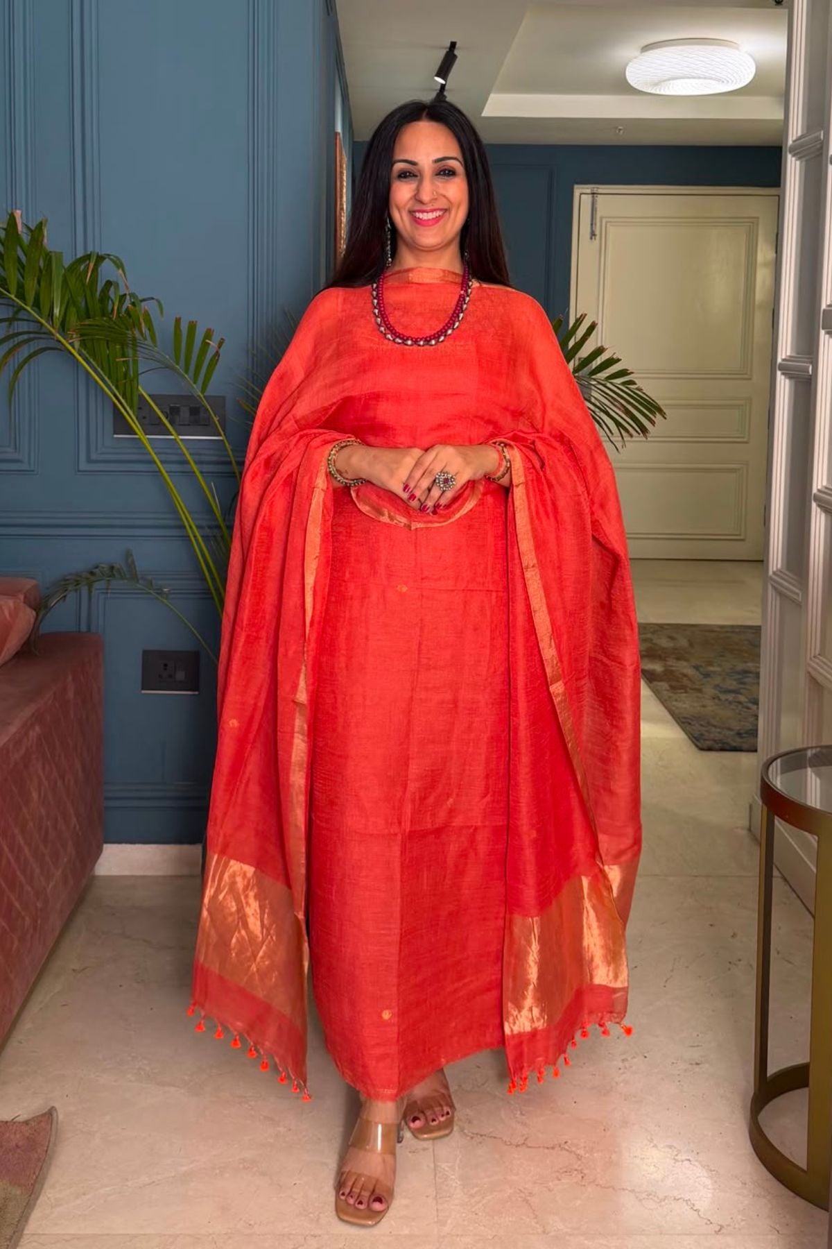Jayshree tissue linen kurta dupatta set.