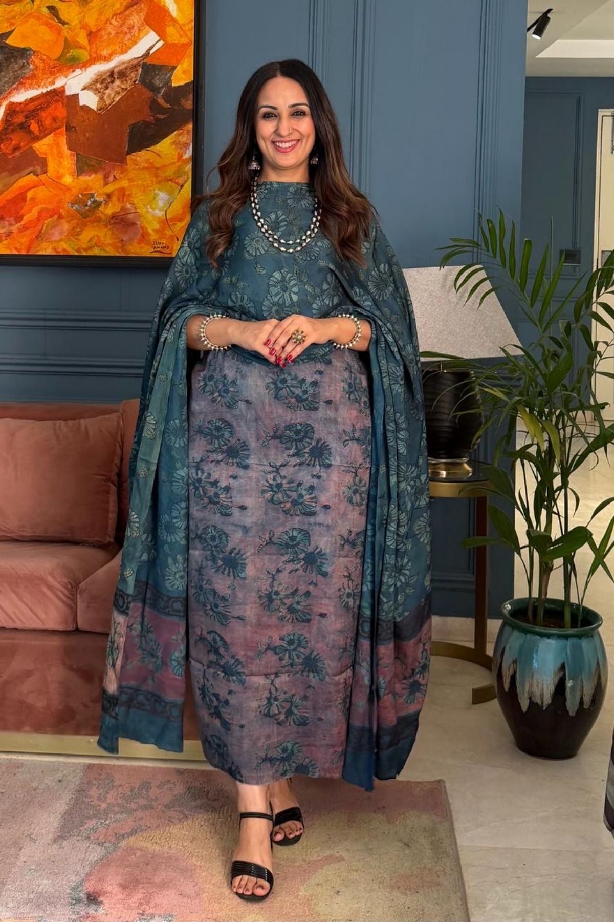 Pomegranate peel Handblock on Premium Modal fabric!!