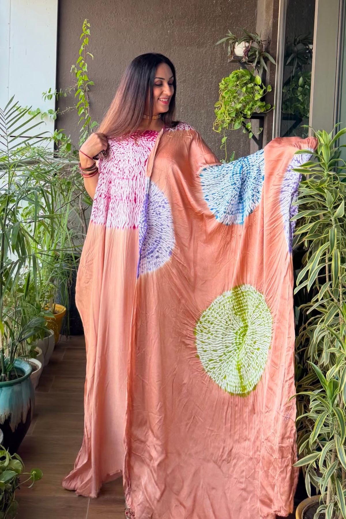 Hand Shibori on pure modal Satin-Kurta and dupatta set!!