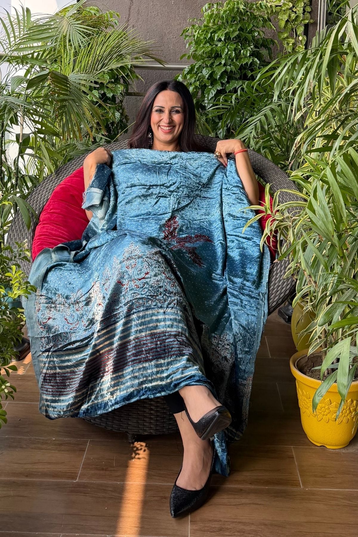 Ajrakh art on Velvet (kurta only)