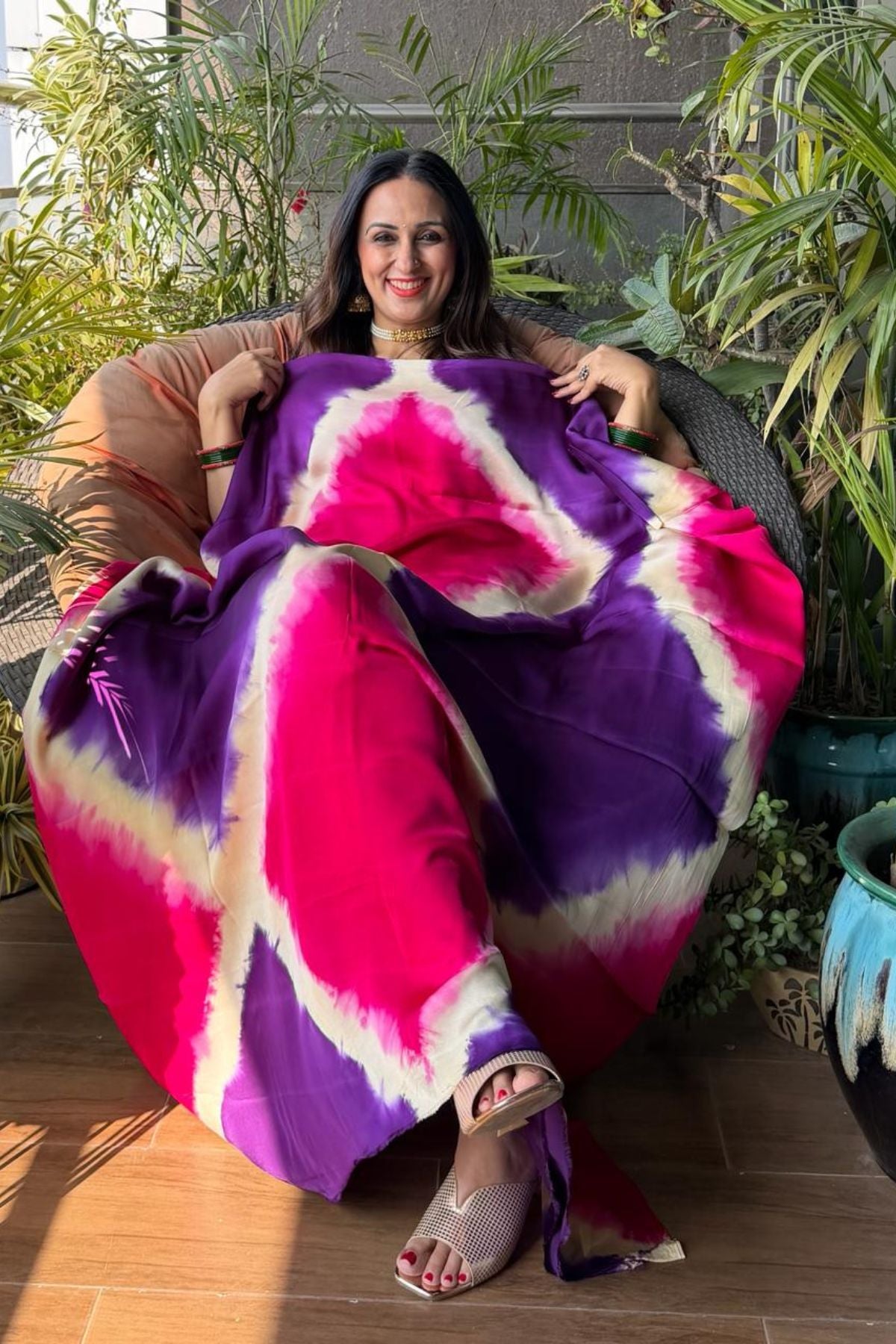 Hand Shibori kurta fabric on pure modal satin!!