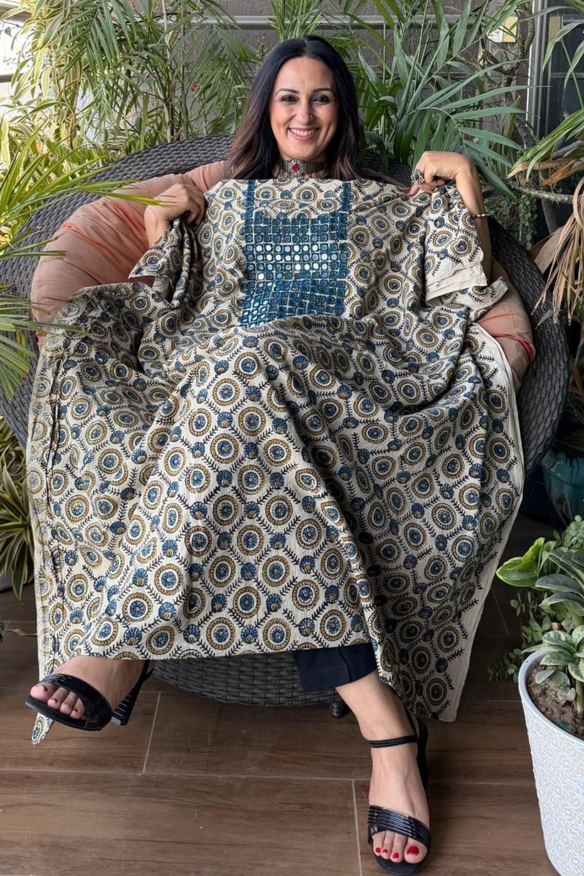 Pure Cotton Kutch mirror hand work kurta fabrics!!