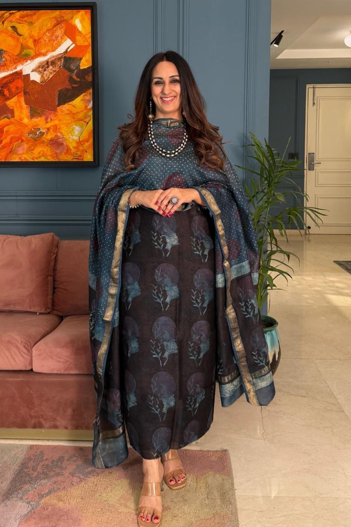 Handblocked with Pomegranate peel kurta dupatta sets in Maheshwari!!