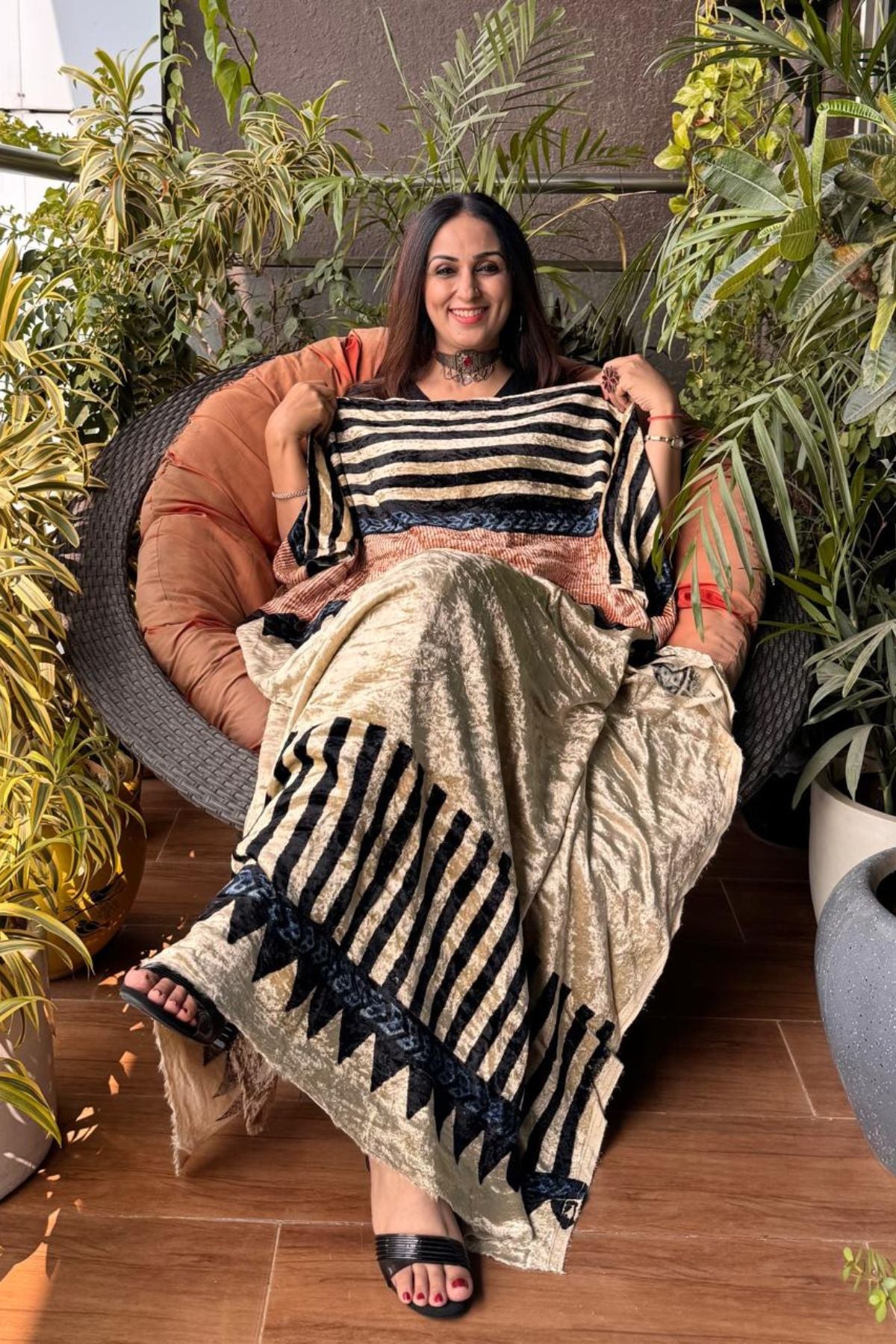 Ajrakh art on velvet (kurta only)