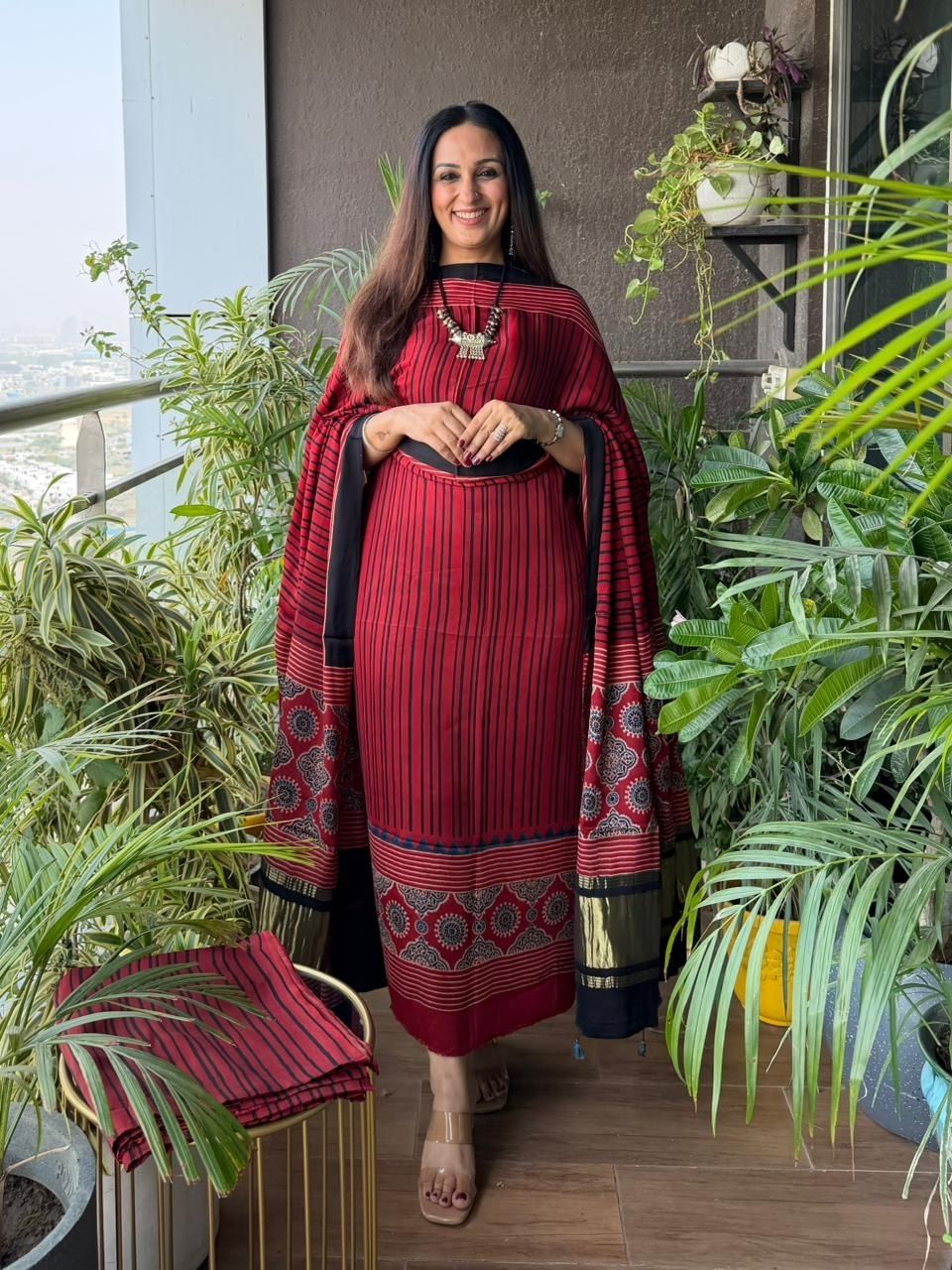 Handblocked Ajrakh full sets in modal with Lagdi patta on dupatta!!