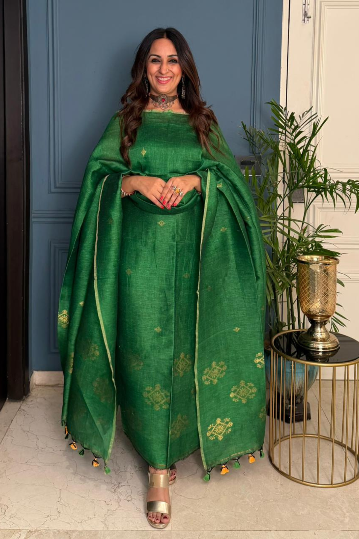 Jayshree cotton linen kurta dupatta set