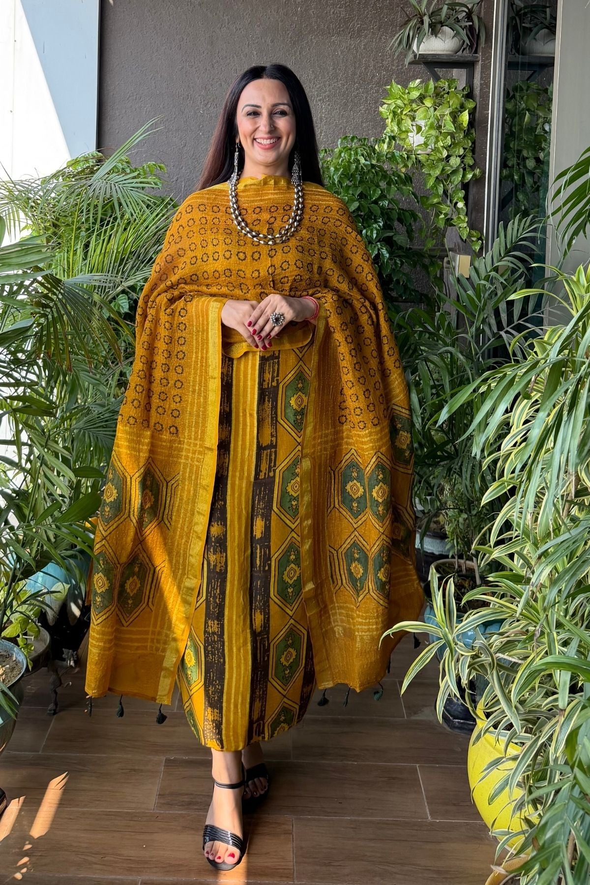 Ajrakh On Pure Linen Silk