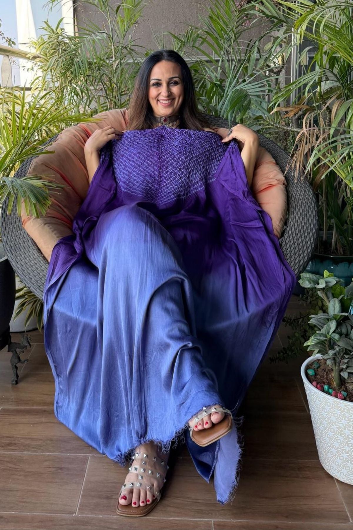 Handblocked Shibori shaded kurta on pure Modal