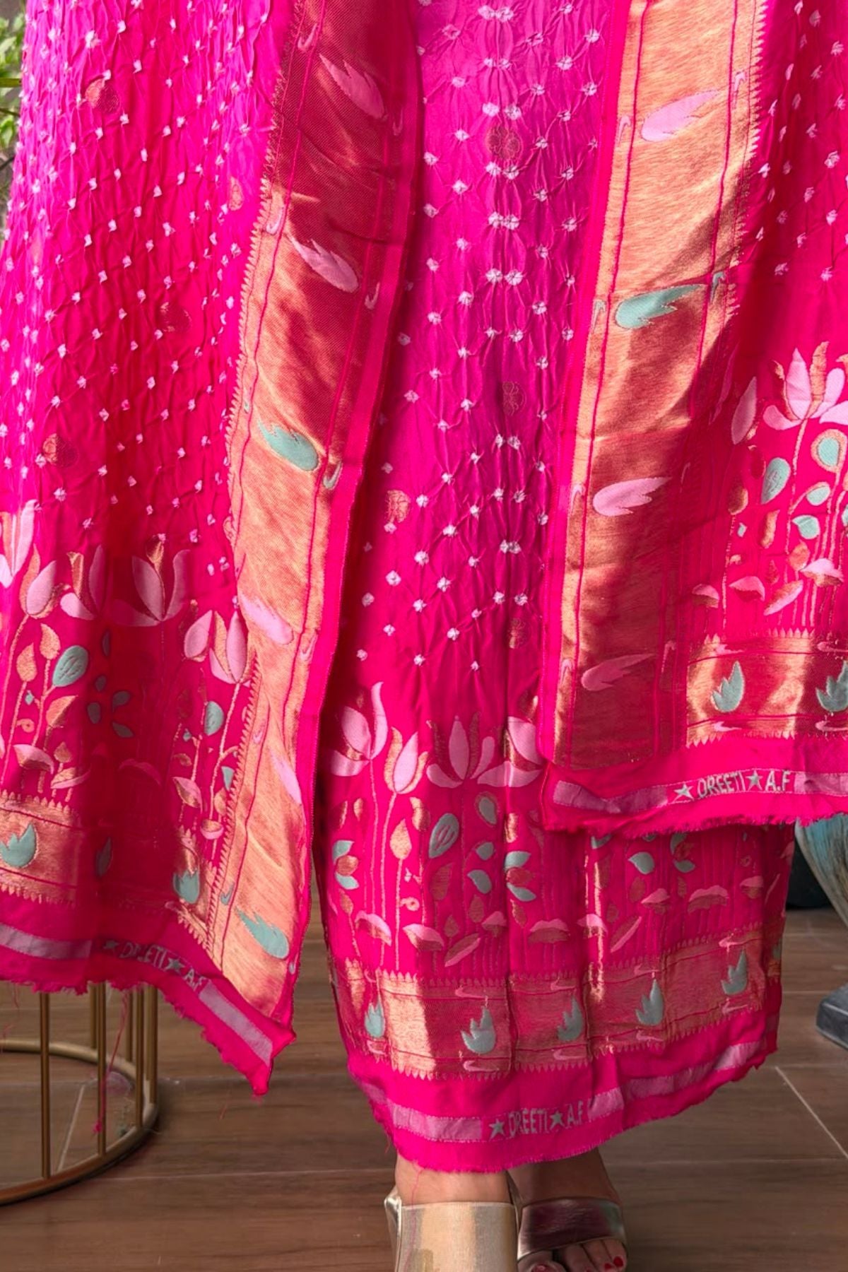Pure gaji silk full set with hand done bandhani and zari weaving!!