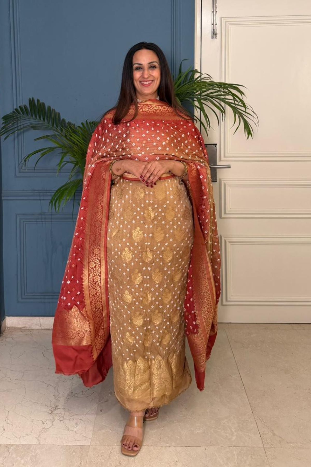 Pure modal kurta dupatta set with hand done bandhani!!