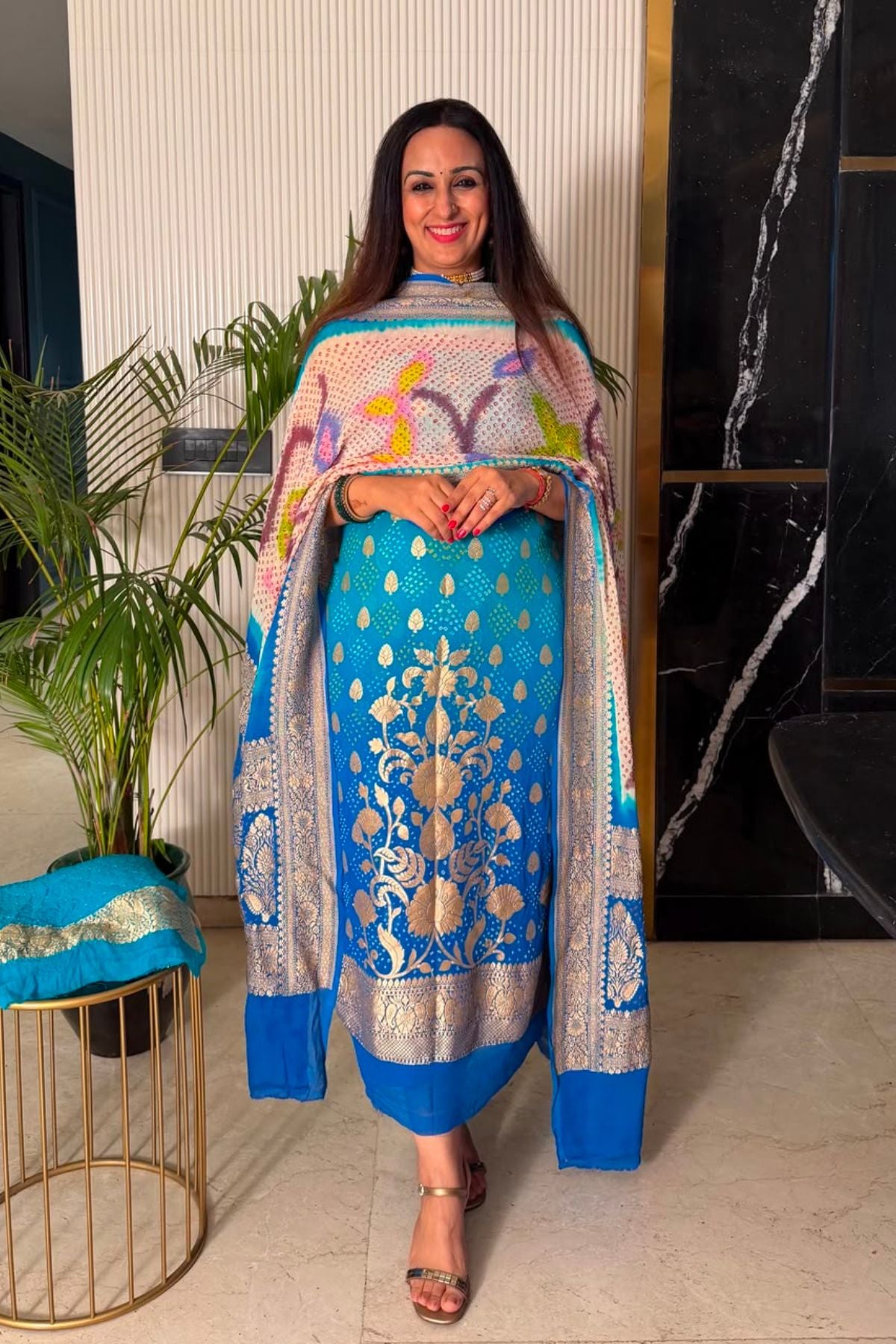 Banarasi khaddi georgette with red Bandhani full set!!!
