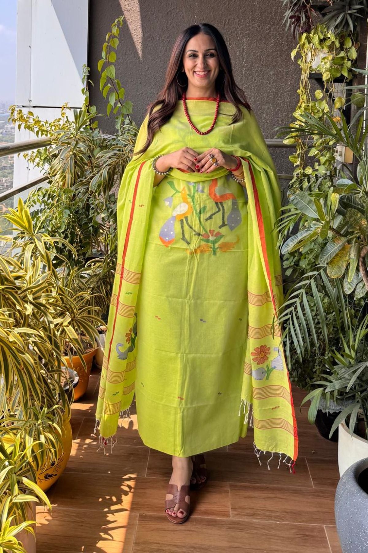 Jamdani kurta dupatta set in pure cotton