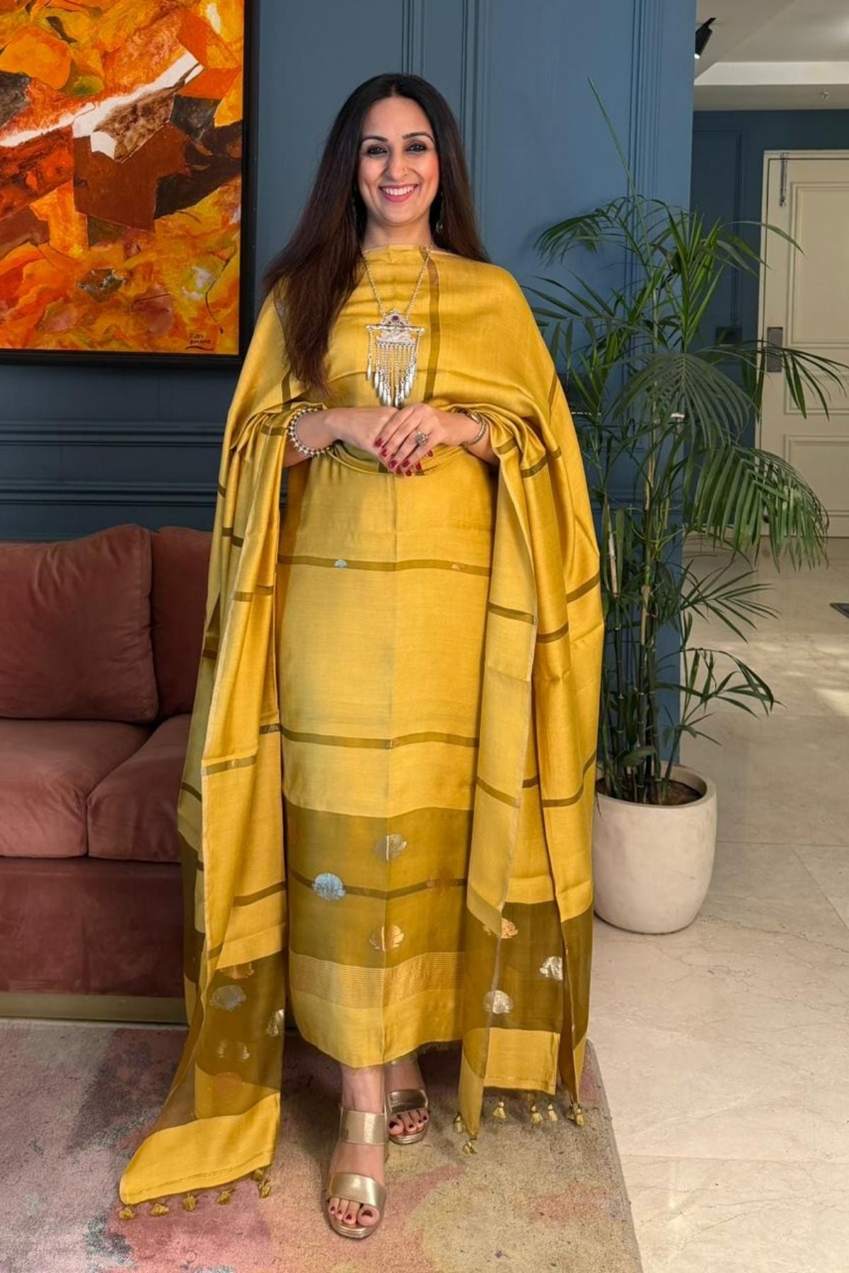 Pure Muslin Bangalore Silk kurta dupatta set with Jamdani work!!