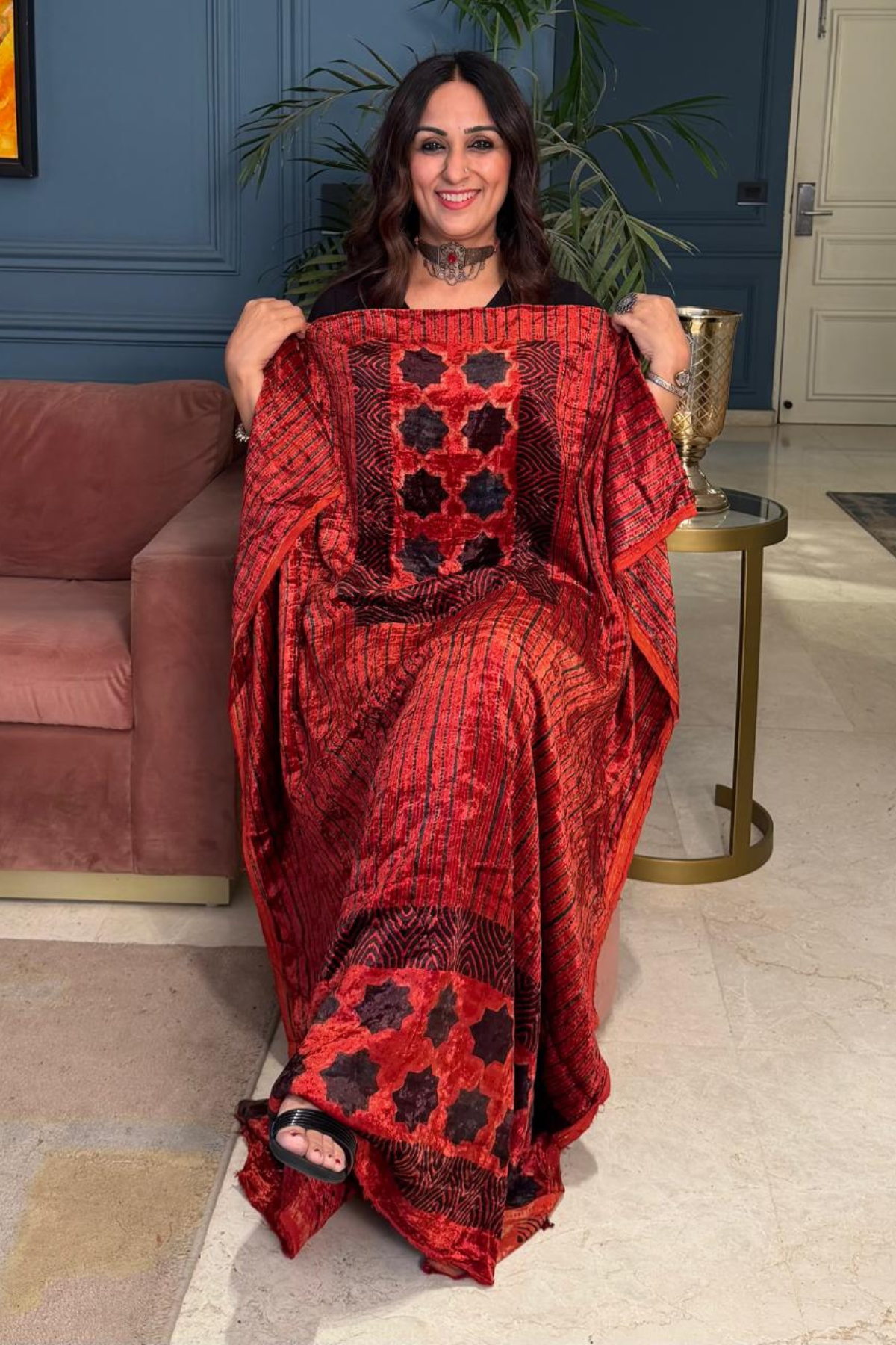 Ajrakh art on velvet (kurta only)
