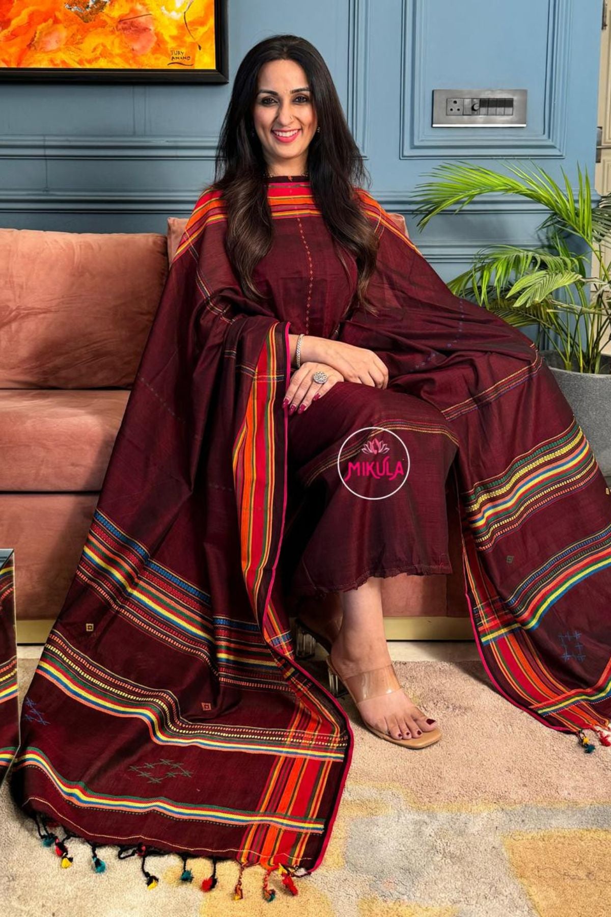 Handwoven mercerised kurta dupatta set