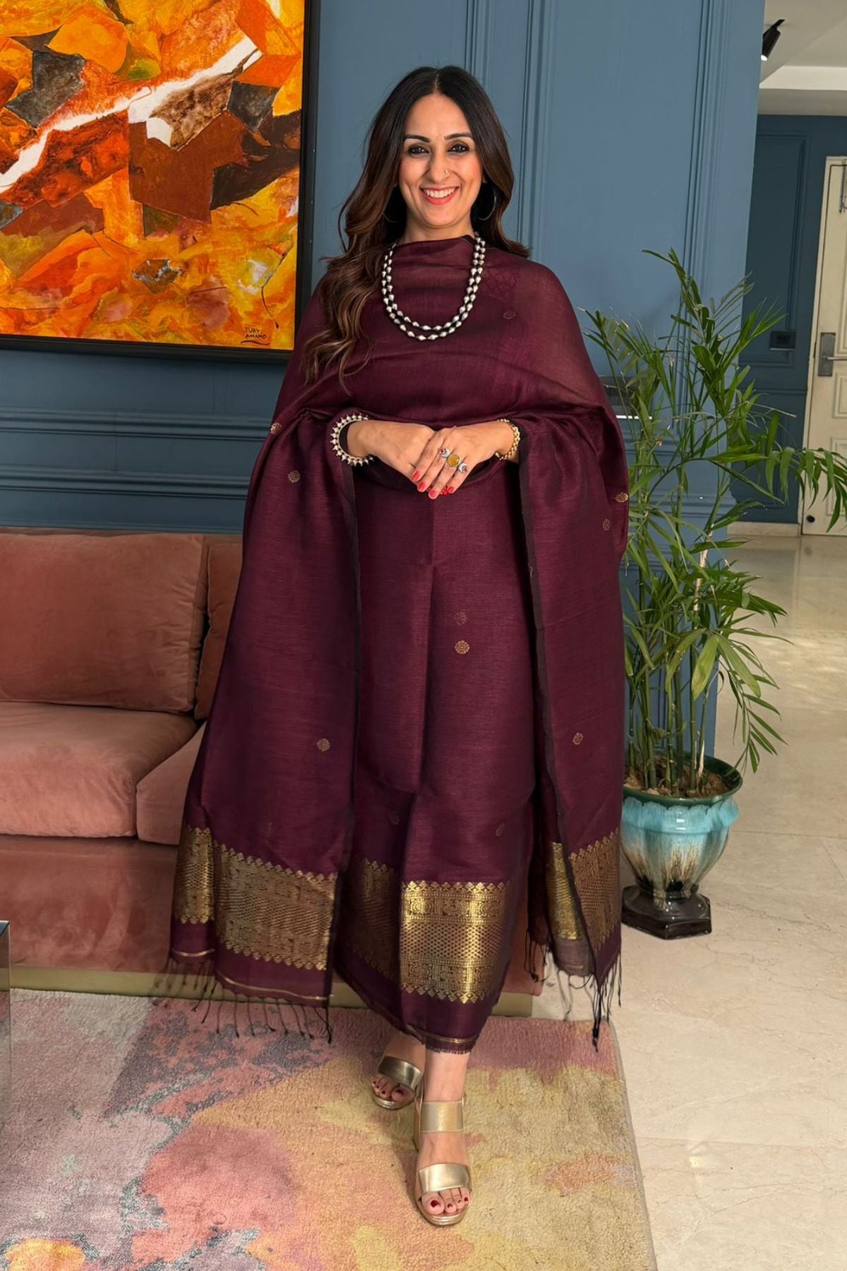 Jayshree cotton linen kurta dupatta set