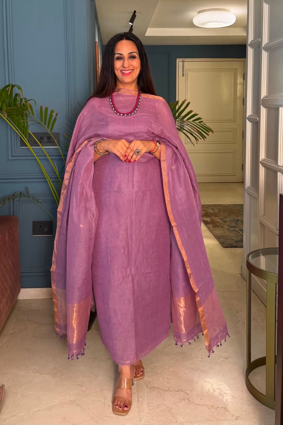 Jayshree tissue linen kurta dupatta set.