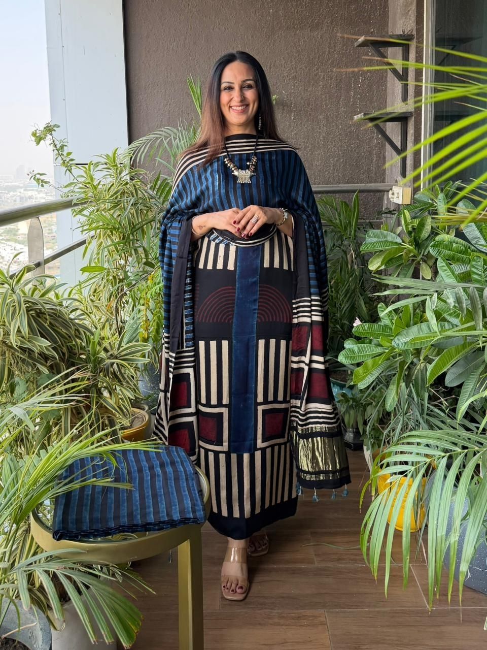 Handblocked Ajrakh full sets in modal with Lagdi patta on dupatta!!