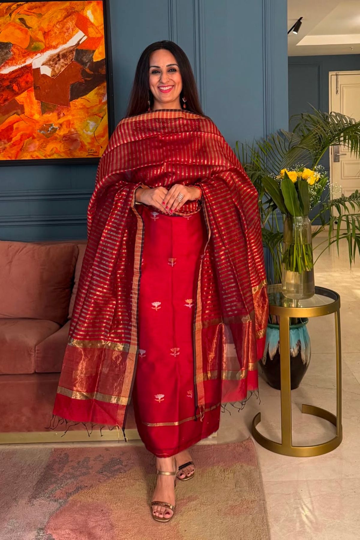 Handloom Maheshwari silk by cotton kurta dupatta sets!!