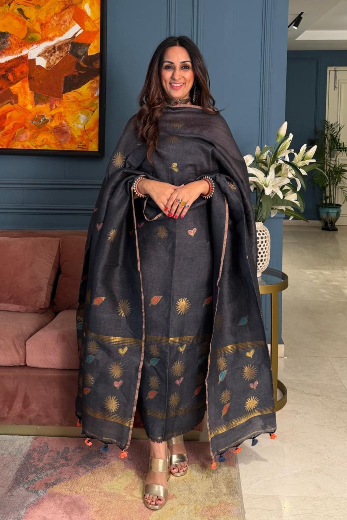 Jayshree cotton linen kurta dupatta set