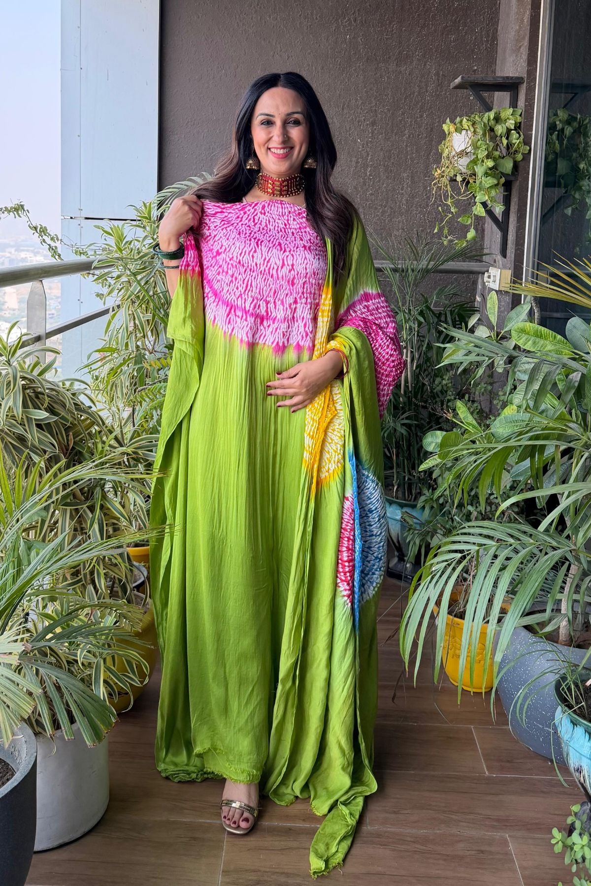 Hand Shibori on pure modal Satin-Kurta and dupatta set!!