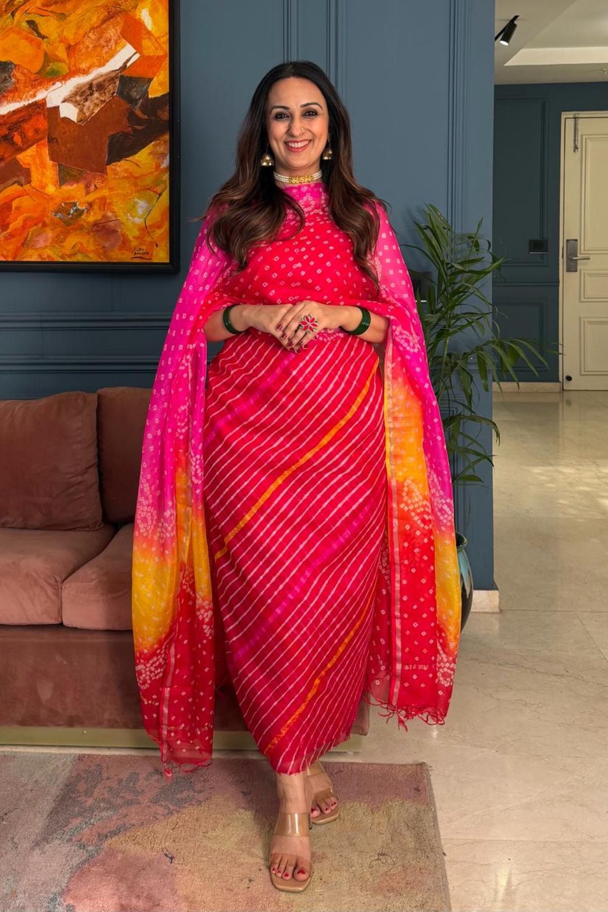 Summer friendly Kota silk kurta dupatta sets with hand done BANDHANI and leheriya