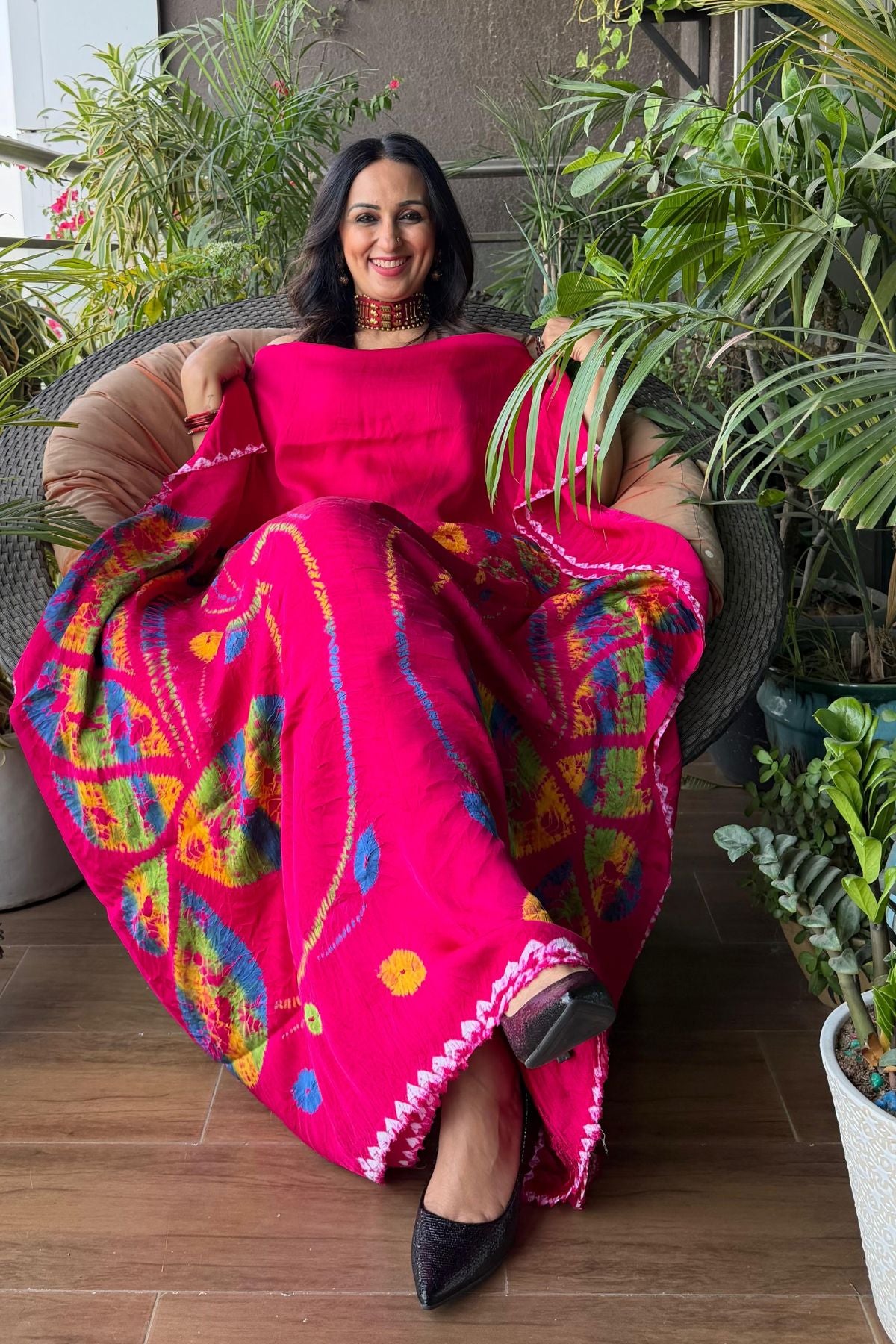 Multicoloured hand Shibori work on pure modal satin!!