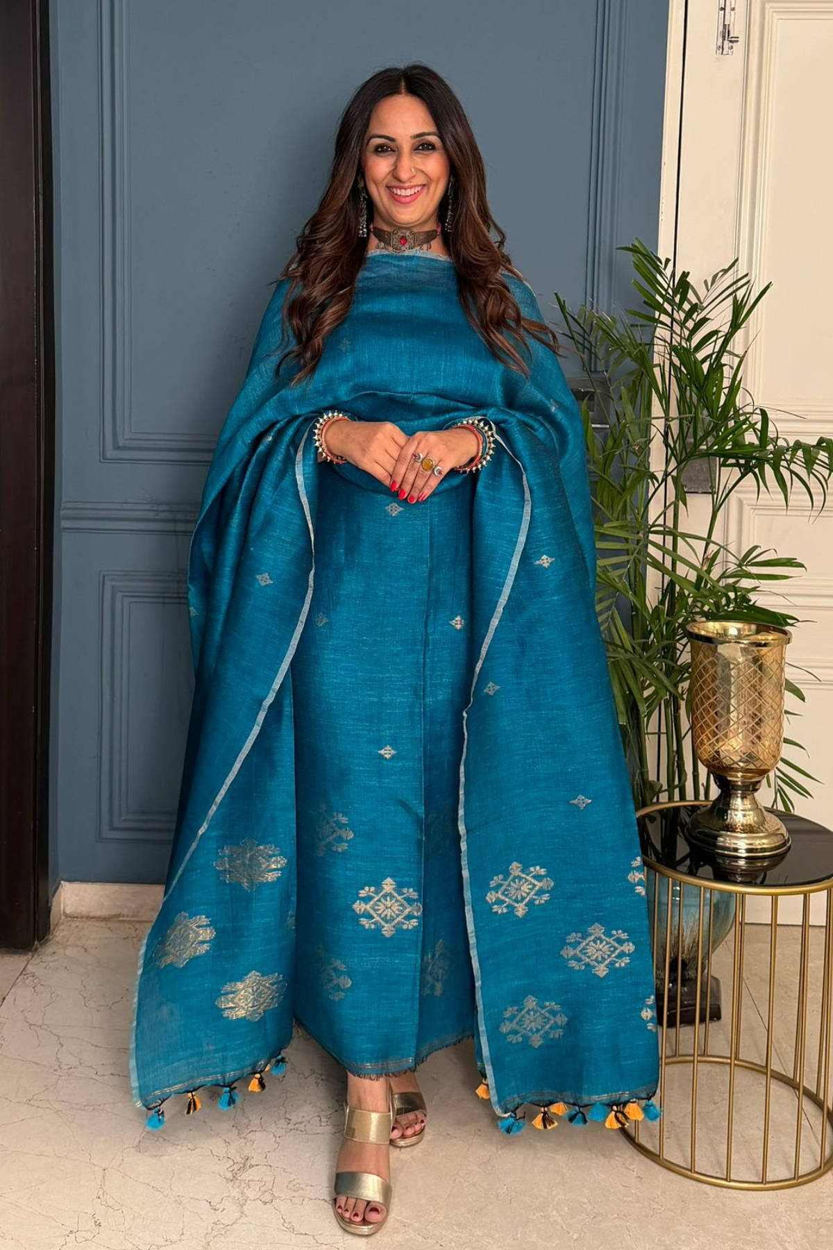 Jayshree cotton linen kurta dupatta set