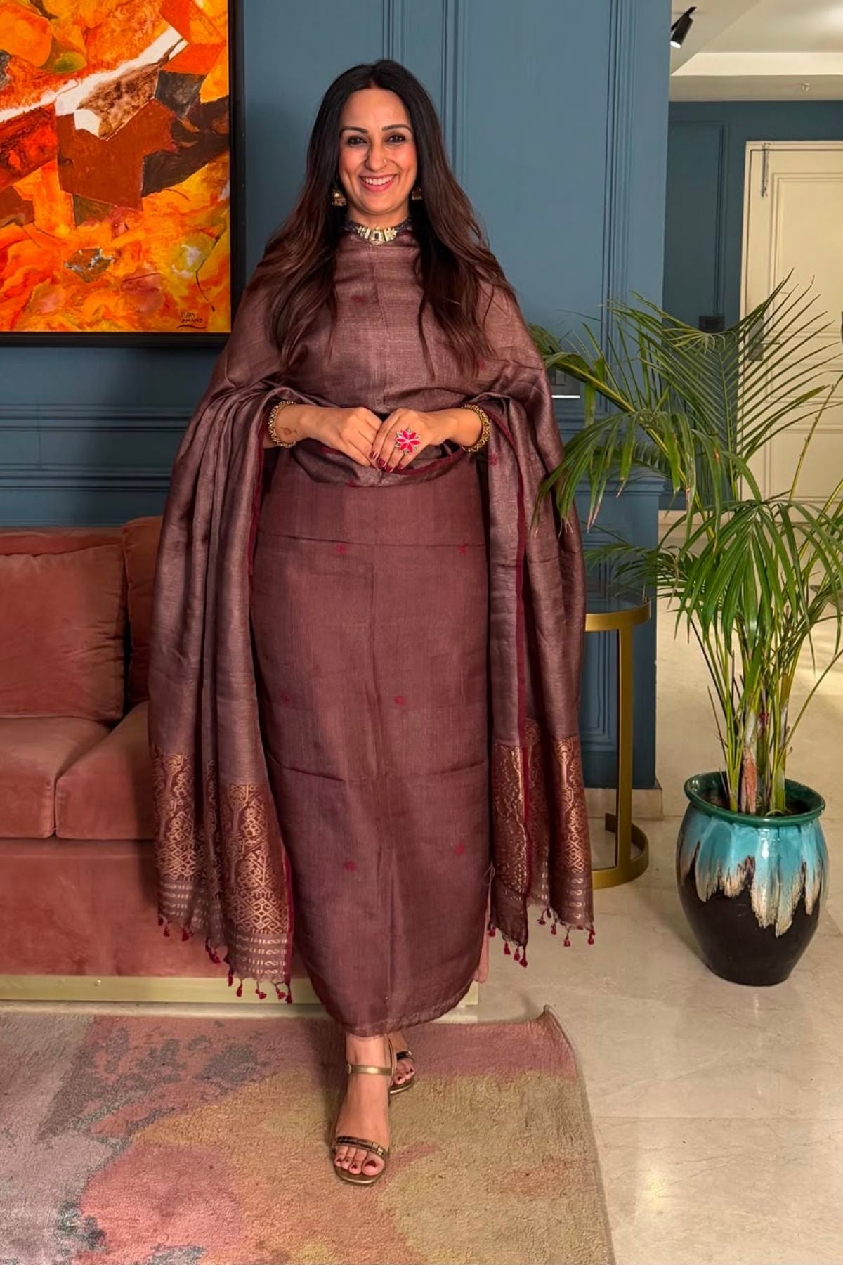 Tangail weave on Pure Tussar Silk -Kurta Dupatta set