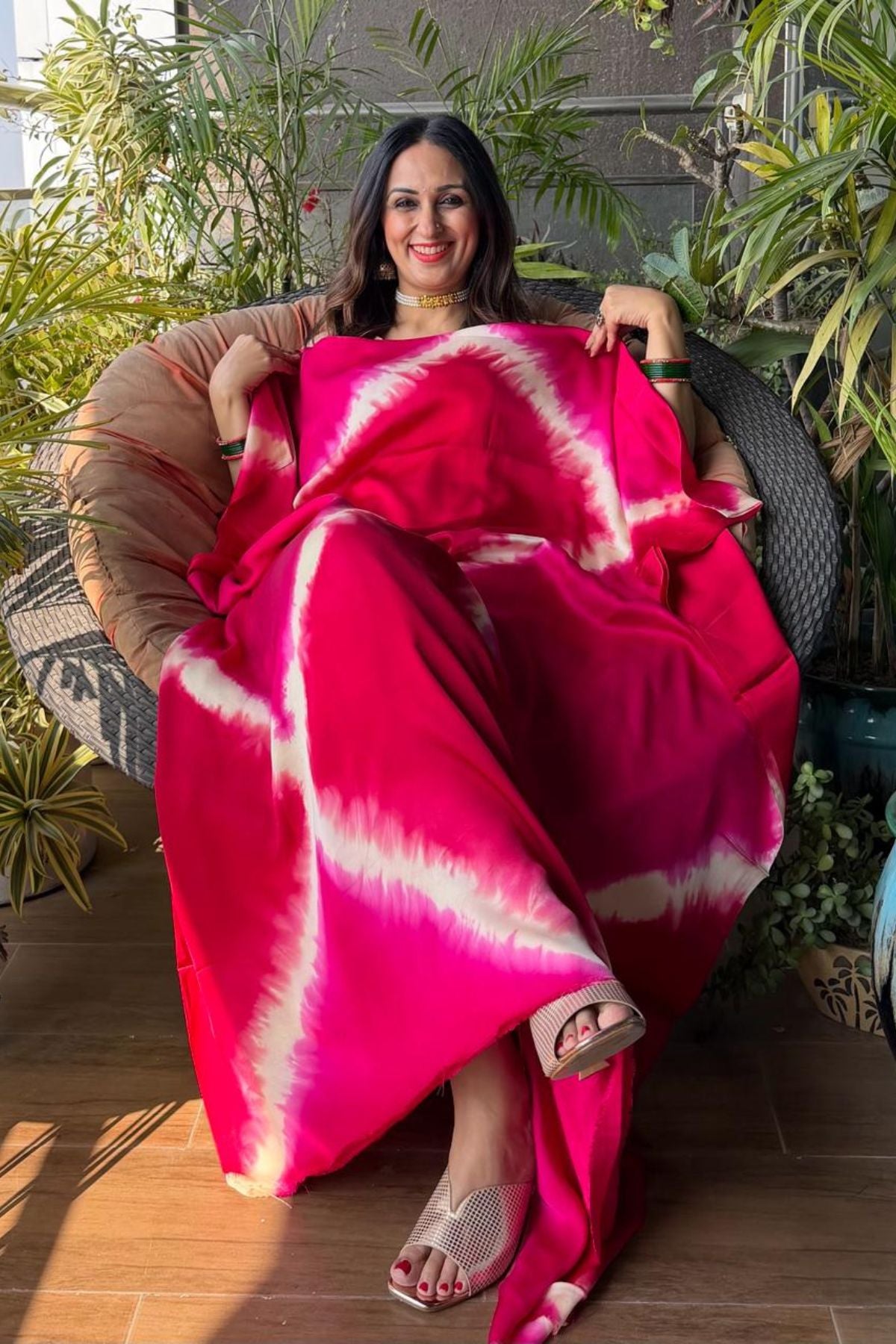 Hand Shibori kurta fabric on pure modal satin!!