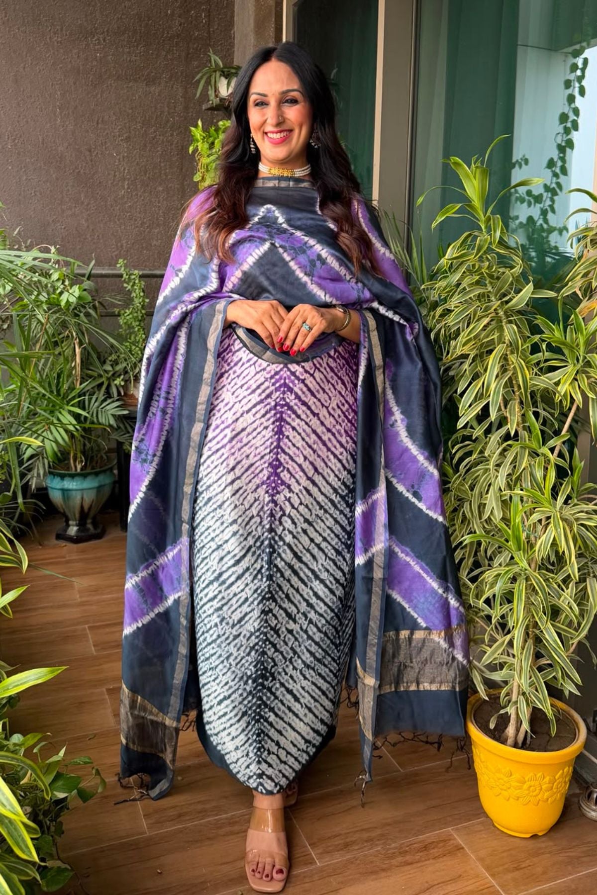 Shibori tie and dye kurta dupatta set on pure Chanderi!!