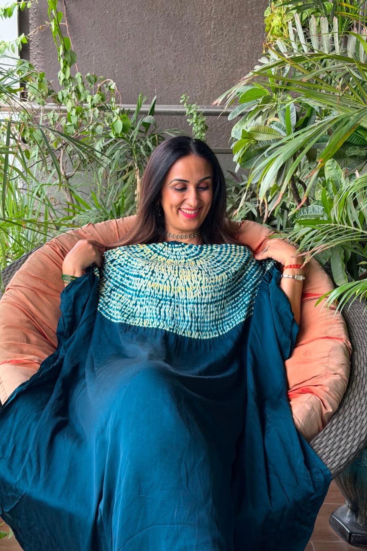 Stunning hand Shibori work on pure modal satin!!